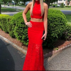 Red lace prom dress!